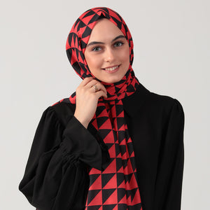 Pamuk İpek Şal - Üçgen Desen - Bordo