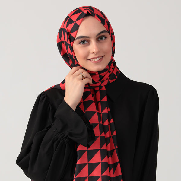 Pamuk İpek Şal - Üçgen Desen - Bordo