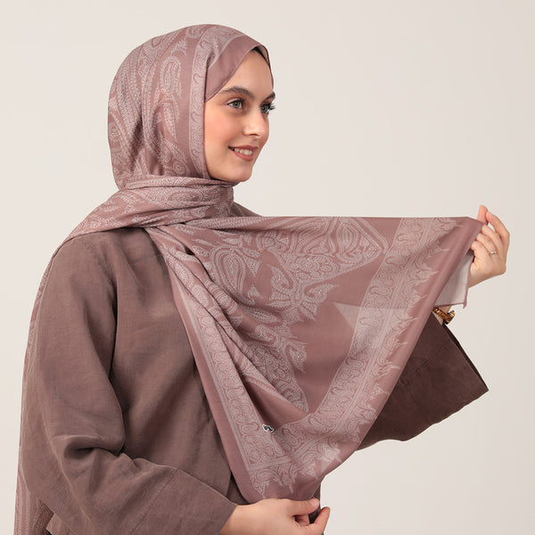 Pamuk İpek Şal - Mistik Desen - Sütlü Kahve