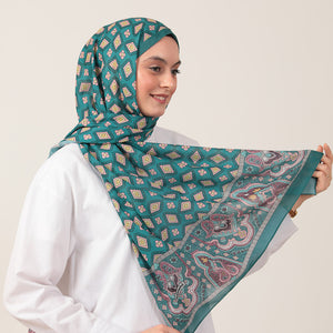 Pamuk İpek Şal - Orient Desen - Zümrüt Yeşili