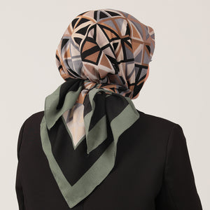 Pamuklu Bürümcük Eşarp - Prizma Desen - Haki Yeşili