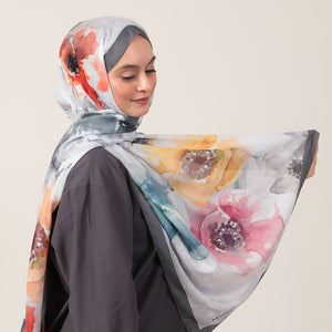 Pamuk İpek Şal - Hatmi Desen - Gri Pembe