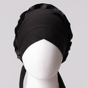 Çapraz Kurdele Topuzlu Bone - Özel Üretim - Geniş Kalıp - Siyah