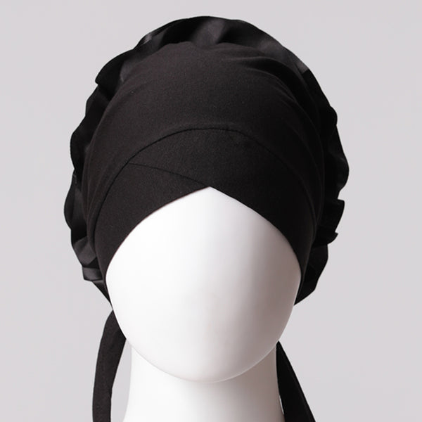 Çapraz Kurdele Topuzlu Bone - Özel Üretim - Geniş Kalıp - Siyah