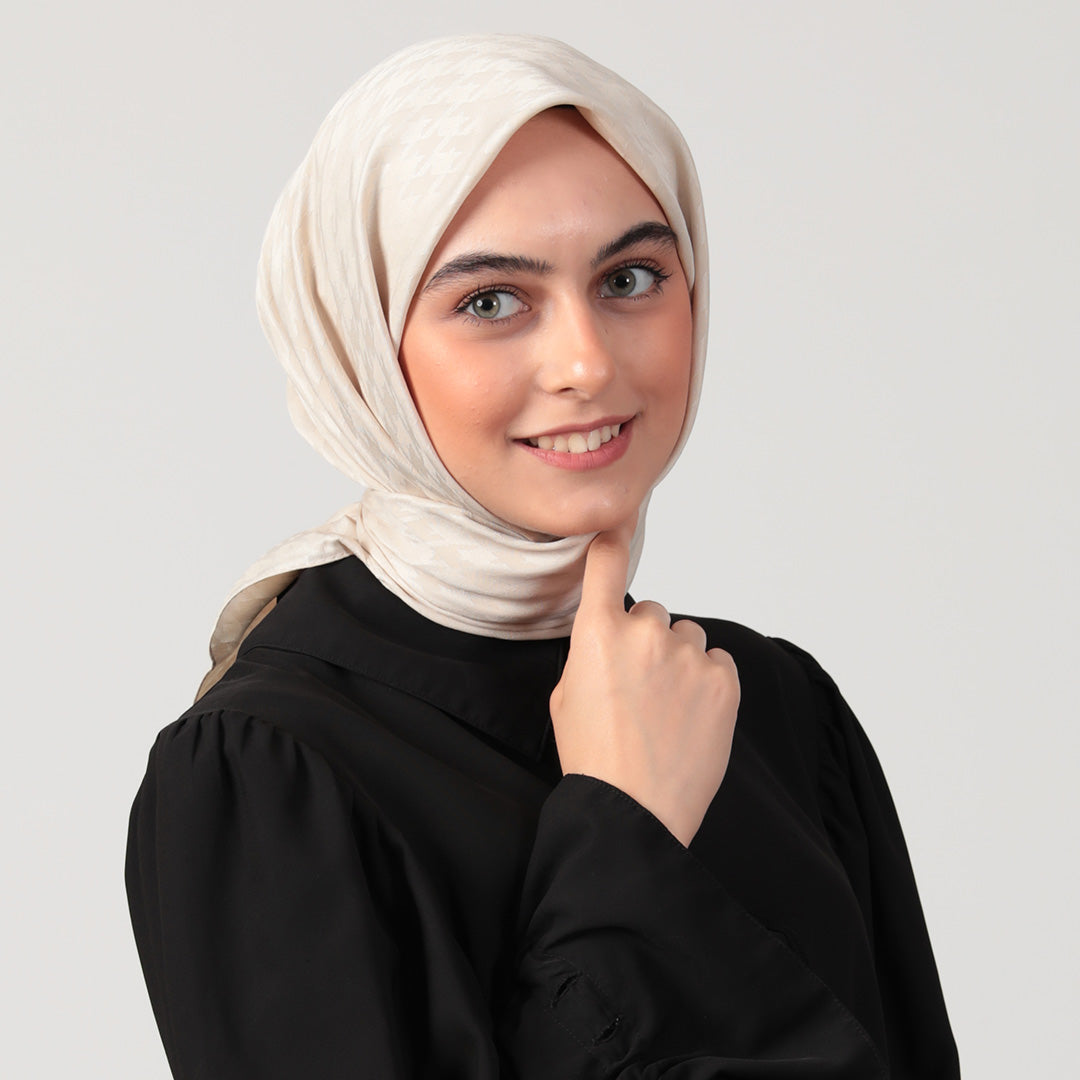 Pamuk Jakar - Kazayağı Desen Eşarp - Latte