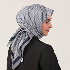 Pamuk İpek Eşarp - Minik Kazayağı Desen - Laci Gri