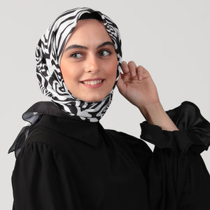 Pamuk İpek Eşarp - Helezon Desen - Siyah