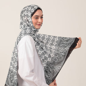 Pamuk İpek Şal - Orient Desen - Beyaz
