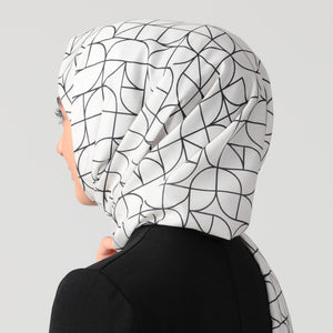 Pamuk İpek Şal - Geometrik Desen - Ekru