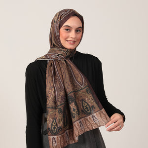 Pamuk İpek Şal - Etnich Desen - Kına Yeşili