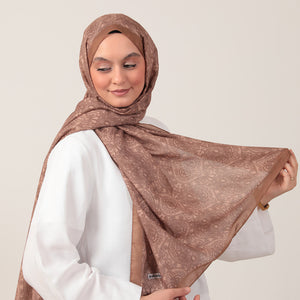 Pamuk İpek Şal - Mandala Desen - Karamel