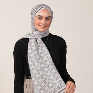 Pamuk İpek Şal - Monogram Desen - Latte Füme