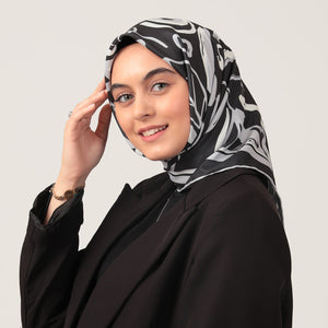 Twill Eşarp - İlkbahar Desen - Siyah