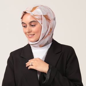 Pamuk İpek Eşarp - Lotus Desen - Kahverengi