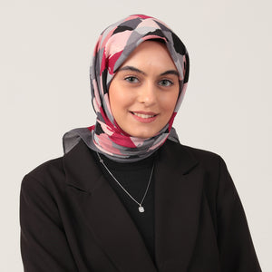 Pamuklu Bürümcük Eşarp - Üçgen Desen - Gri