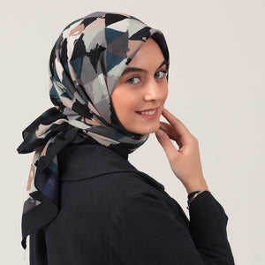 Pamuklu Bürümcük Eşarp - Üçgen Desen - Laci Yeşil
