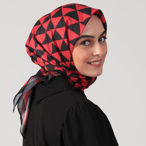 Pamuk İpek Eşarp - Üçgen Desen - Bordo