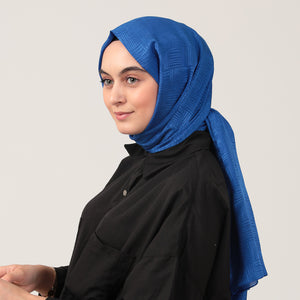 Pamuk Jakar Çizgi Desen Şal - Saks Mavisi