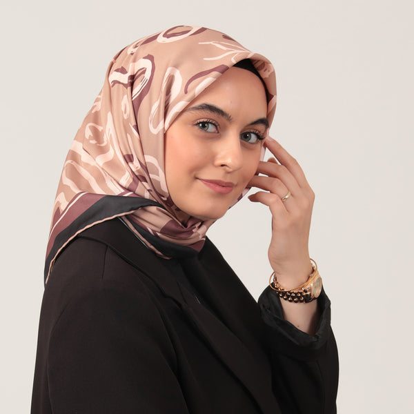 Twill Eşarp - İlkbahar Desen - Sütlü Kahve