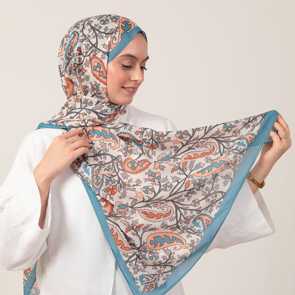 Pamuk İpek Şal - Etnik Floral Desen - Çakmak Taşı
