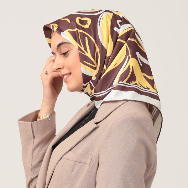 Twill Eşarp - İlkbahar Desen - Acı Kahve