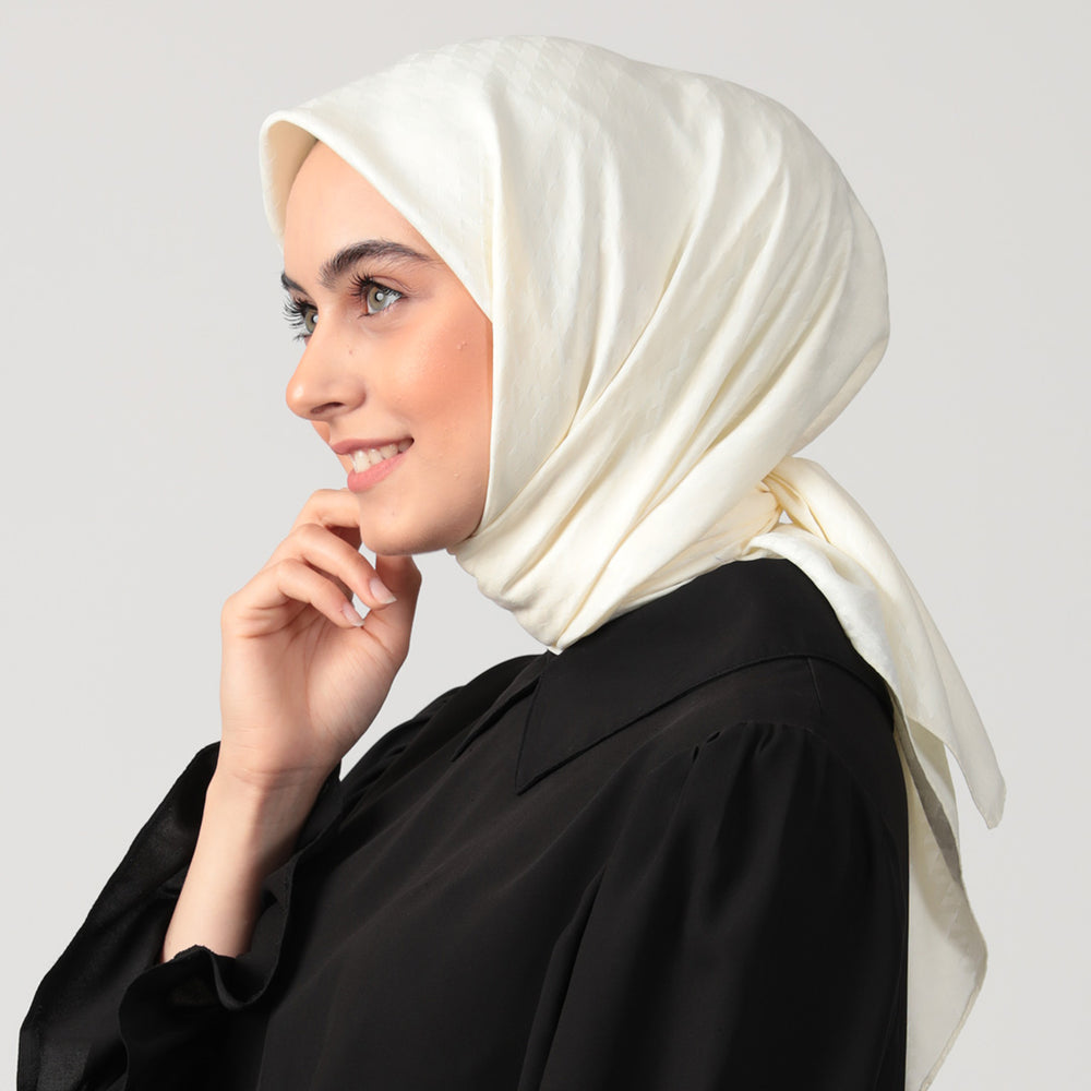 Pamuk Jakar - Kazayağı Desen Eşarp - Krem