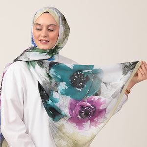 Pamuk İpek Şal - Hatmi Desen - Lime