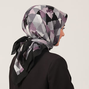 Pamuklu Bürümcük Eşarp - Üçgen Desen - Siyah Lila
