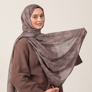 Pamuk İpek Şal - Mandala Desen - Açık Kahve