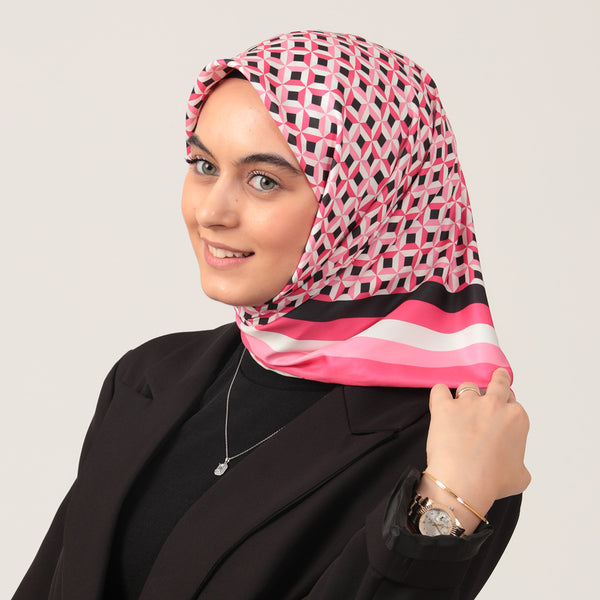 Twill Eşarp - Hipnoz Desen - Fuşya