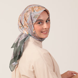 Pamuk İpek Eşarp - Etro Desen - Haki Yeşili