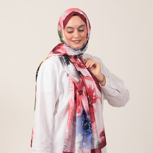 Pamuk İpek Şal - Hatmi Desen - Cherry