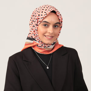 Twill Eşarp - Hipnoz Desen - Turuncu
