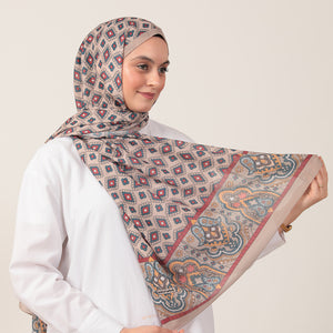 Pamuk İpek Şal - Orient Desen - Vizon