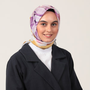 Pamuk İpek Eşarp - Lotus Desen - Sarı