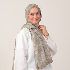 Pamuk İpek Şal - Mandala Desen - Bej