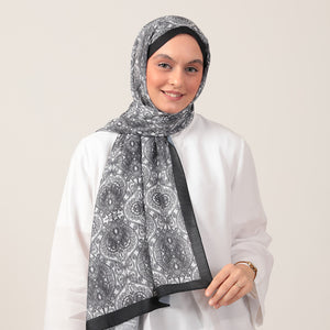 Pamuk İpek Şal - Mandala Desen - Beyaz