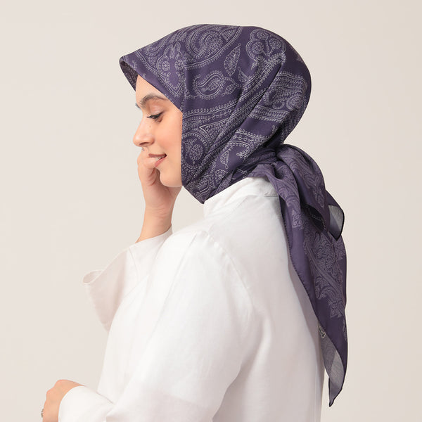 Pamuk İpek Eşarp - Mistik Desen - Mor