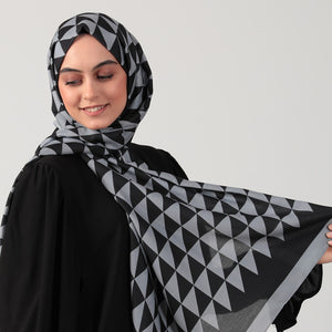 Pamuk İpek Şal - Üçgen Desen - Gri