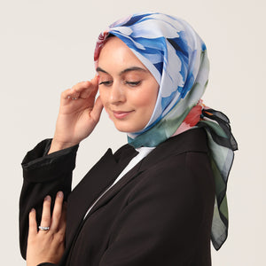 Pamuk İpek Eşarp - Lotus Desen - Kına Yeşili