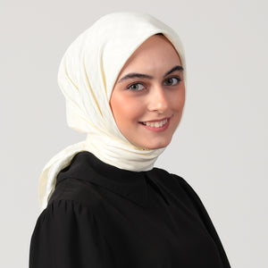 Pamuk Jakar - Kazayağı Desen Eşarp - Krem