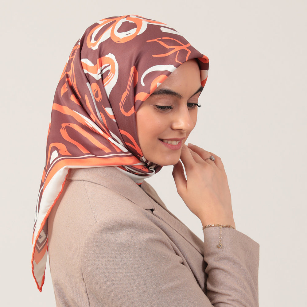 Twill Eşarp - İlkbahar Desen - Kiremit