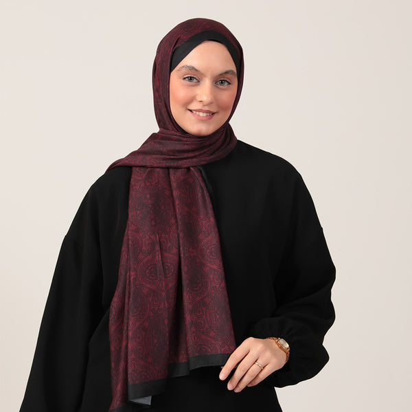 Pamuk İpek Şal - Mandala Desen - Koyu Mürdüm