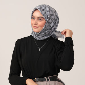 Pamuk İpek Eşarp - Monogram Desen - Gri Siyah