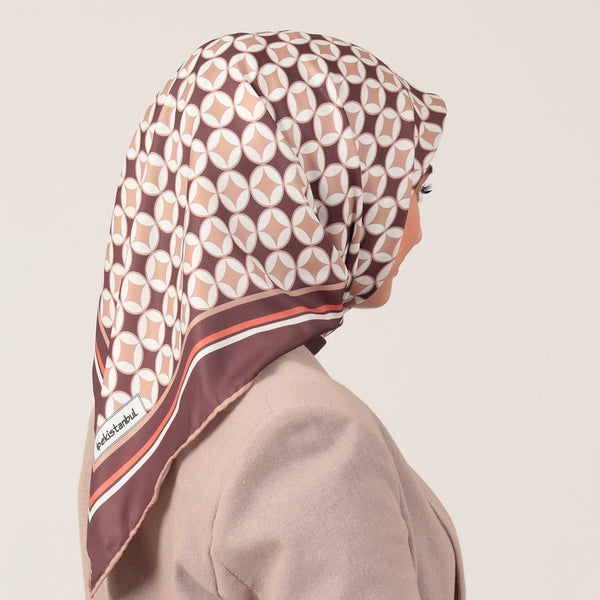 Twill Eşarp - Madalyon Desen - Acı Kahve