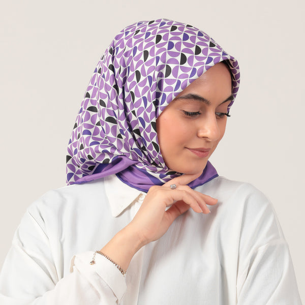 Twill Eşarp - Puzzle Desen - Mor