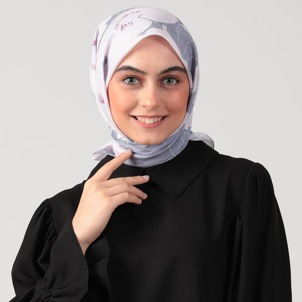 Pamuk İpek Eşarp - Manolya Desen - Pudra