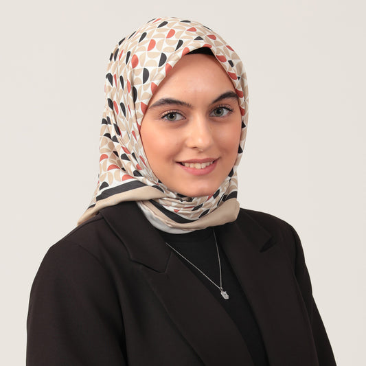 Twill Eşarp - Puzzle Desen - Vizon
