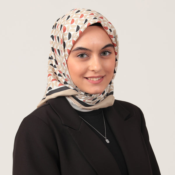 Twill Eşarp - Puzzle Desen - Vizon