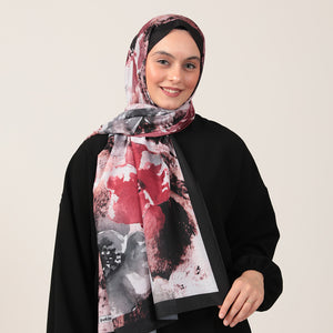 Pamuk İpek Şal - Hatmi Desen - Siyah Bordo